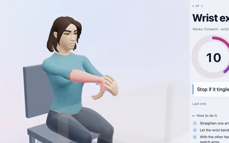 A break in progress: the guide doing a wrist extensor stretch, with the hold counting down